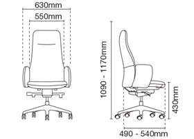 Eve Presidential Medium Back Fabric Office Chair Dimension